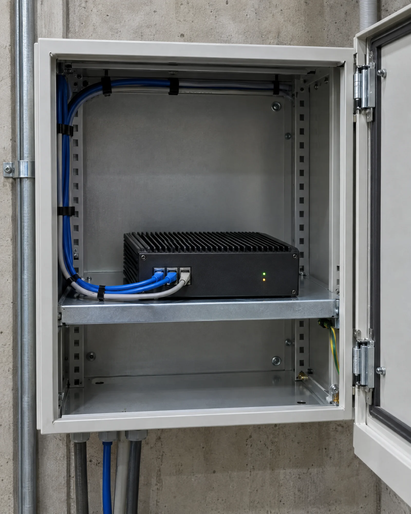 The dedicated Patroller AI unit installed in a wall cabinet on site.